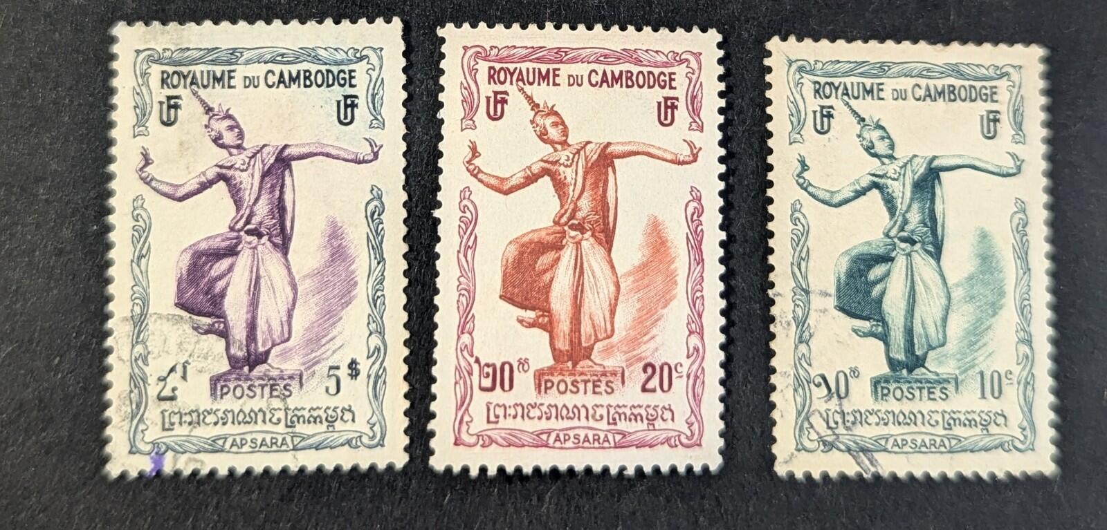 Cambodia, 3 Set Of VF Used 1952 Apsara Dancer
