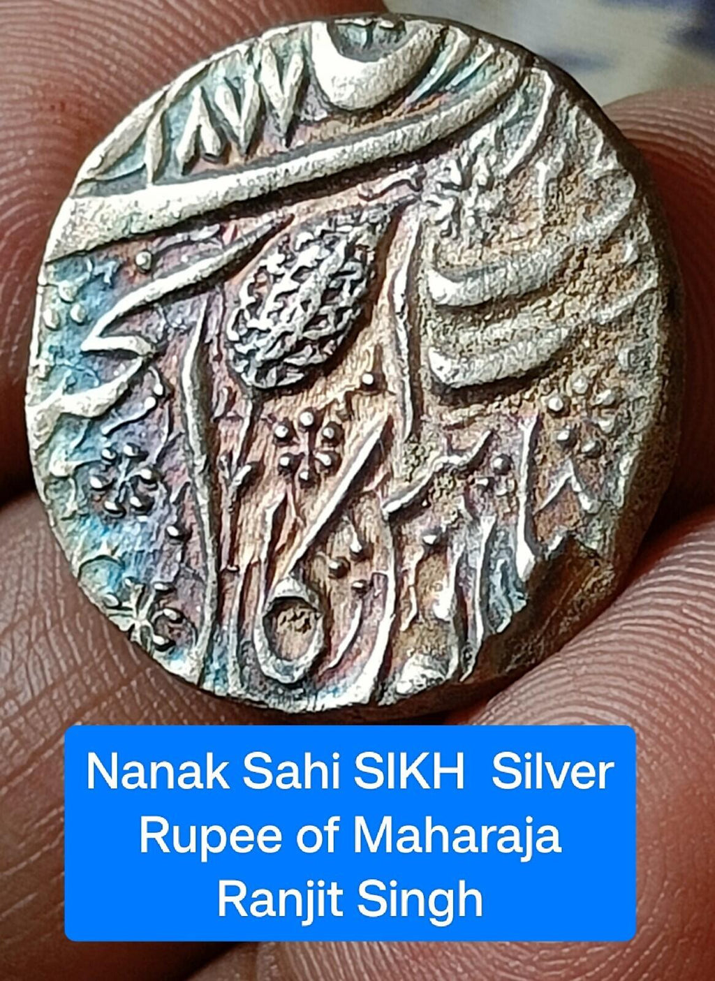 #KN-31#Inde-Empire sikh, Roupie en argent véritable du Maharaja Ranjit Singh, 1877 VS Rare