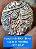 #KN-31#Inde-Empire sikh, Roupie en argent véritable du Maharaja Ranjit Singh, 1877 VS Rare