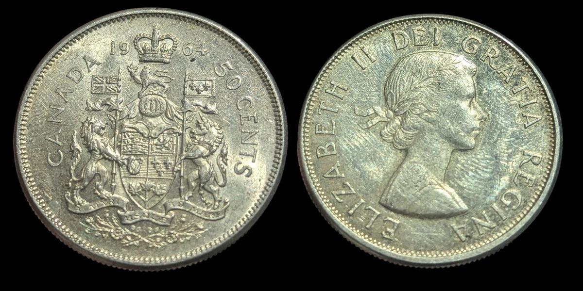 1964年加拿大50加分 - 80%含银 - 伊丽莎白二世 - 加拿大半美元 $0.50