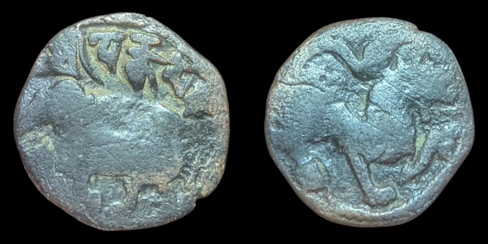 Rare, high grade, Shahi of Ohind, Vakka Deva, bronze jital, c. 870-1000 AD.