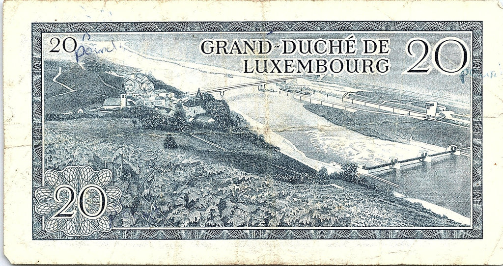 Luxembourg 20 Francs Banknote 1966 Choice circulated Cond "The Duke"