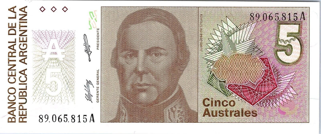 Argentina 5 australes 1986(ND) Pick 324a B#2811 UNC sign. Alonso - Concepcion