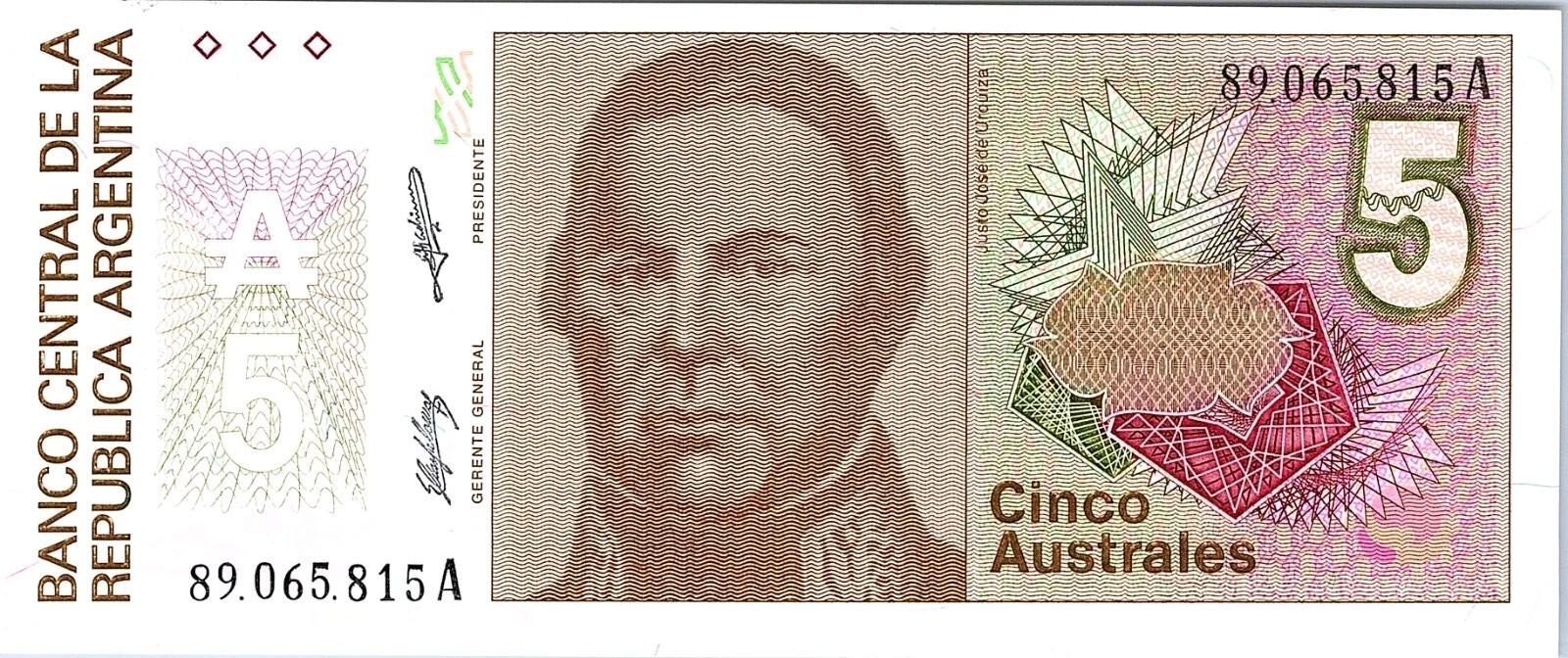 Argentina 5 australes 1986(ND) Pick 324a B#2811 UNC sign. Alonso - Concepcion