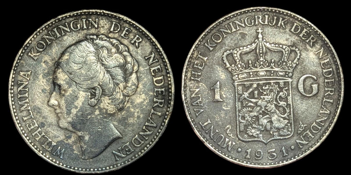 1931 Royaume des Pays-Bas avec Reine WILHELMINA Pièce Vintage en Argent 1 Gulden