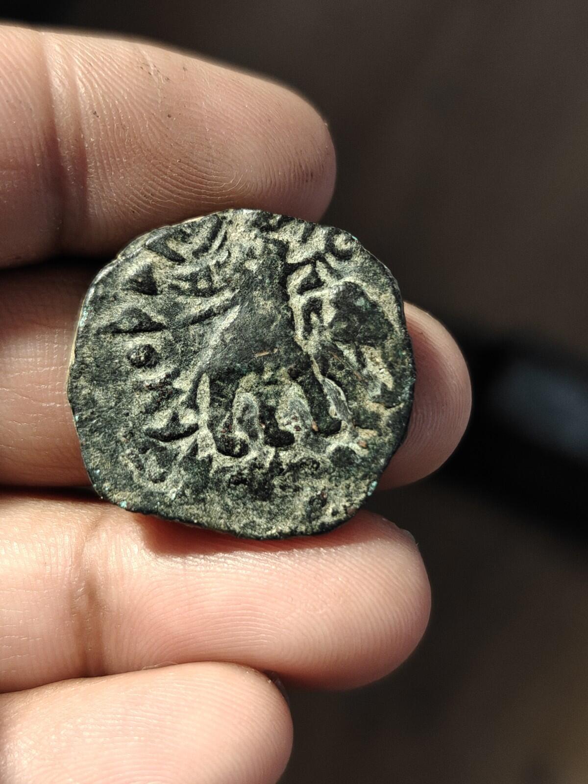 HUVISHKA Kushan Empire INDIA Ancient Authentic Greek Coin MAO ELEPHANT*
