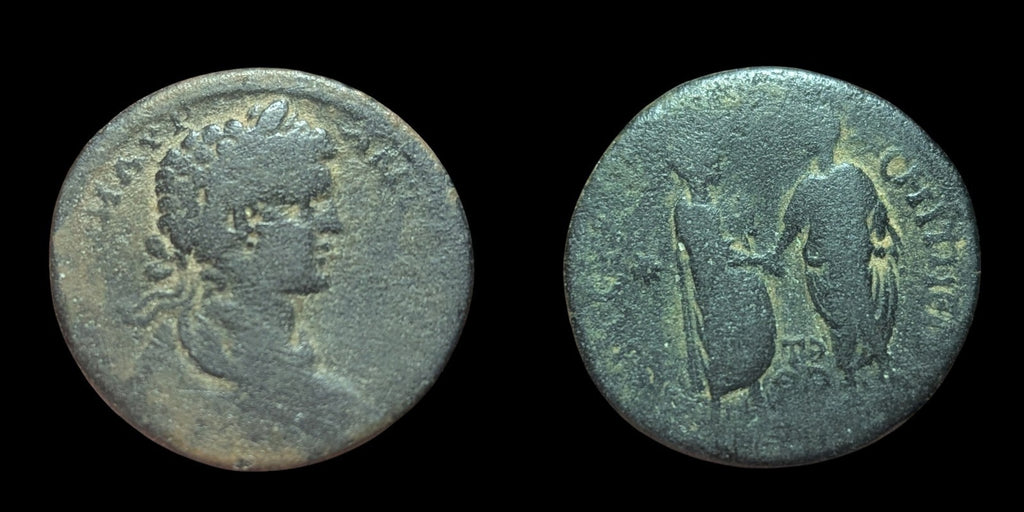 Monnaie provinciale romaine CARIE Stratonicée Caracalla avec Geta en tant que César Dupondius