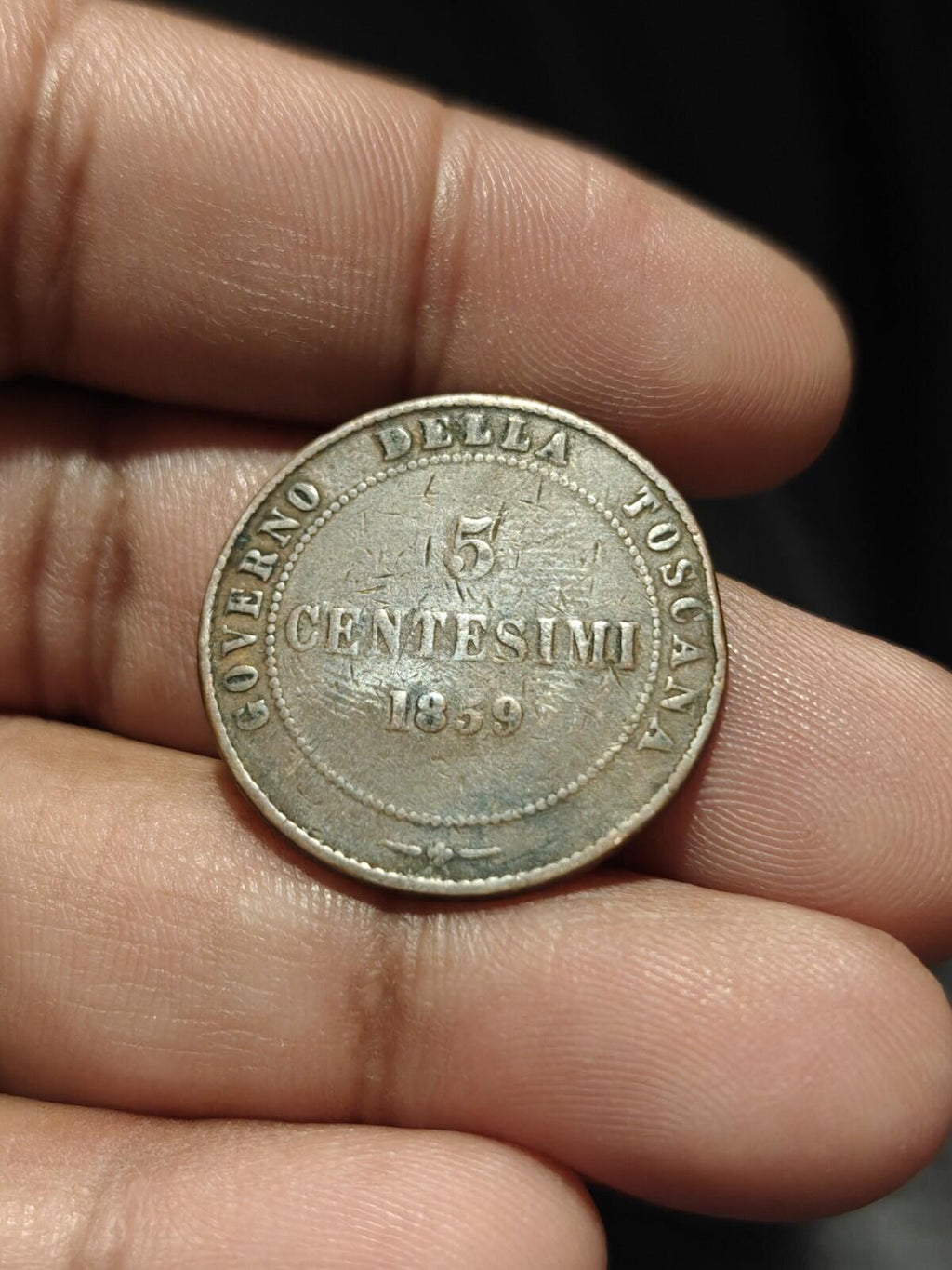 Italy, Tuscany, Vittorio Emanuele II, 5 Centesimi, 1859, Heaton, Cop,