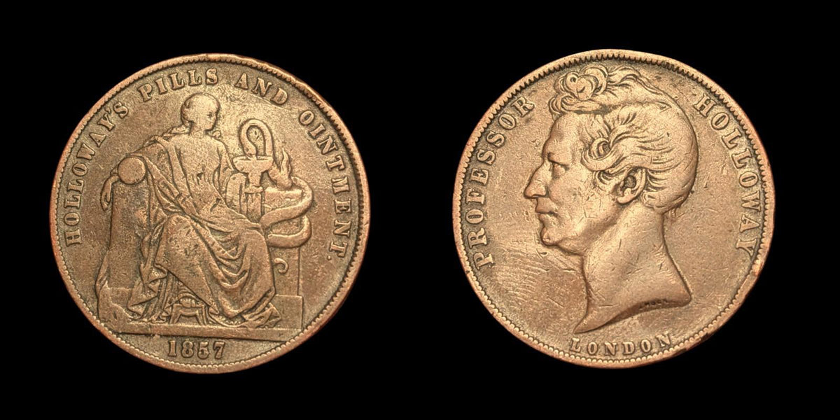 Jeton commercial Australie Professeur Holloway Pilules et Pommade Penny 1857 1/2d Londres