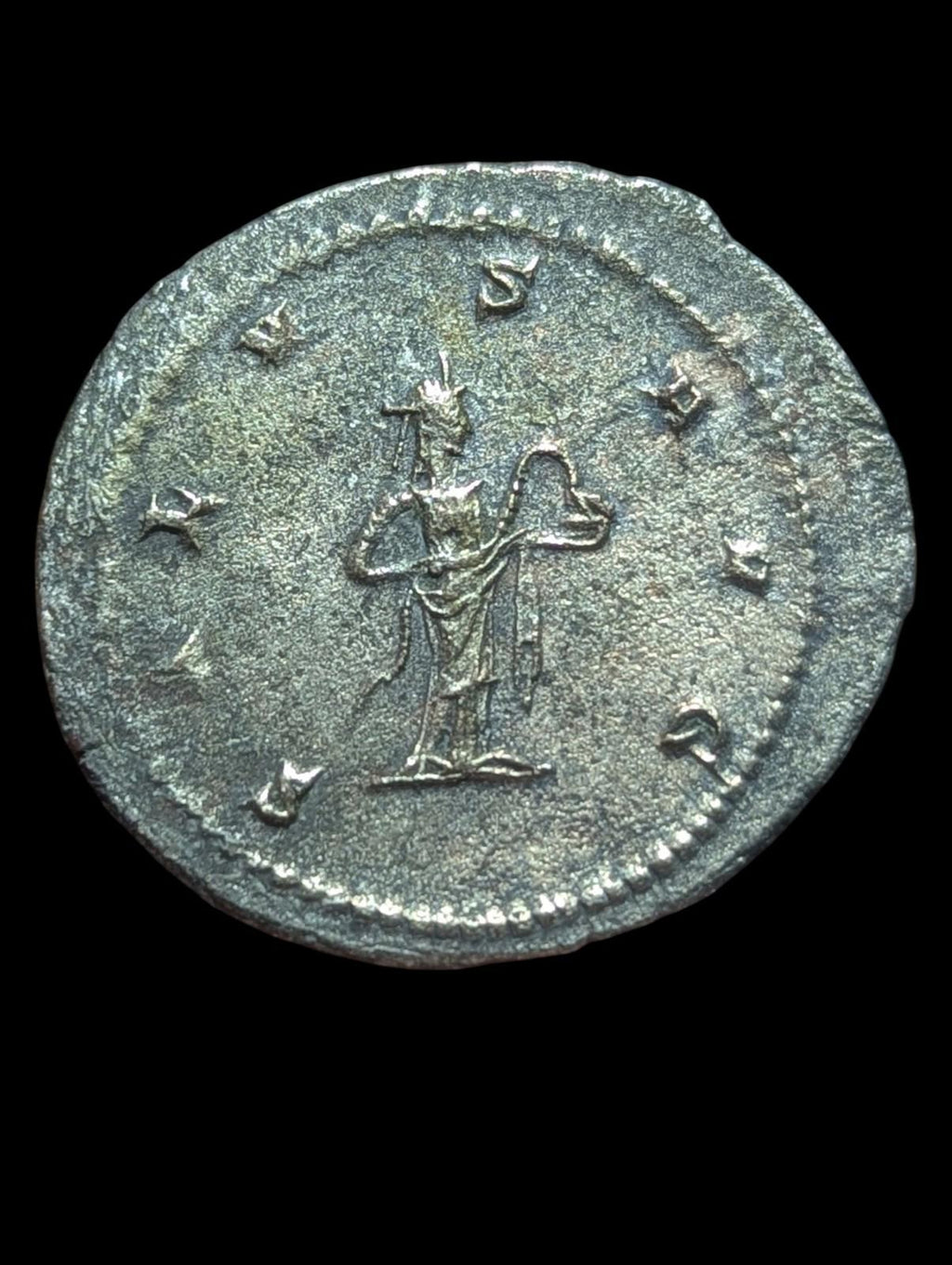 SALONINE belle-fille de VALÉRIEN Ier Monnaie romaine antique SALUS Serpent Antoninien