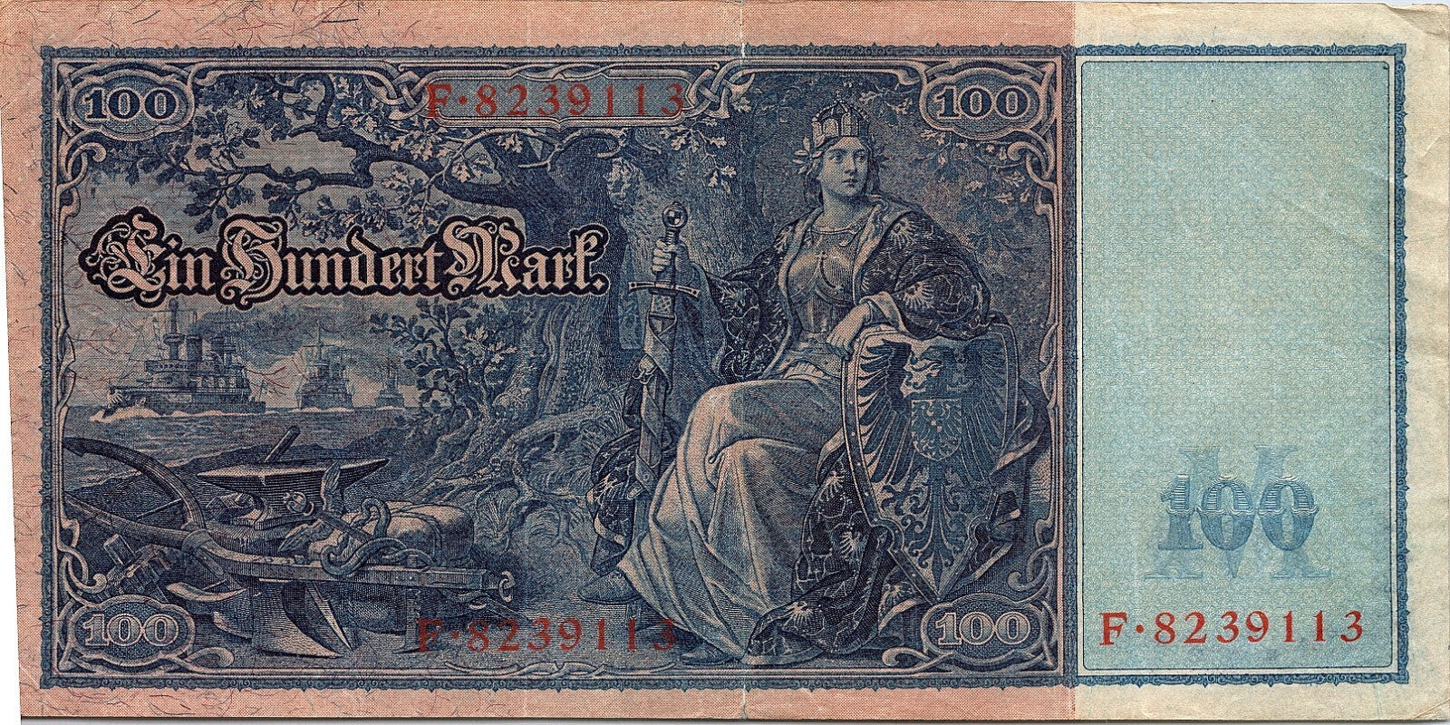 Germany, 1908, 100 Mark, Banknote, Wilhelm II, collectible Item Better Grade