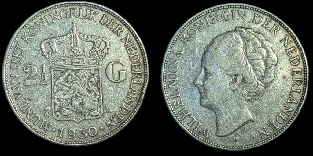1930Netherland Kingdom 2 1/2 Gulden Queen Wilhelmina