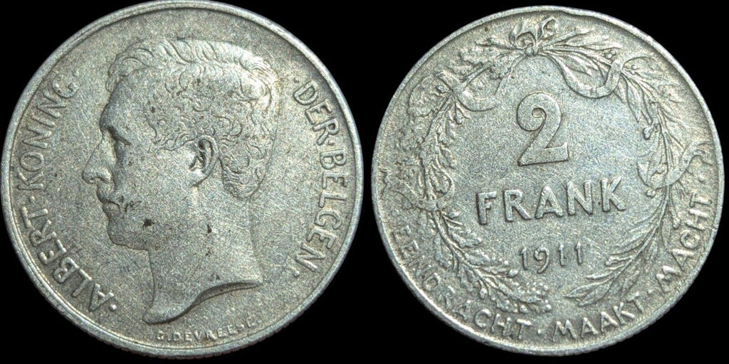 BELGIQUE 2 Francs Albert I légende flamande 1911