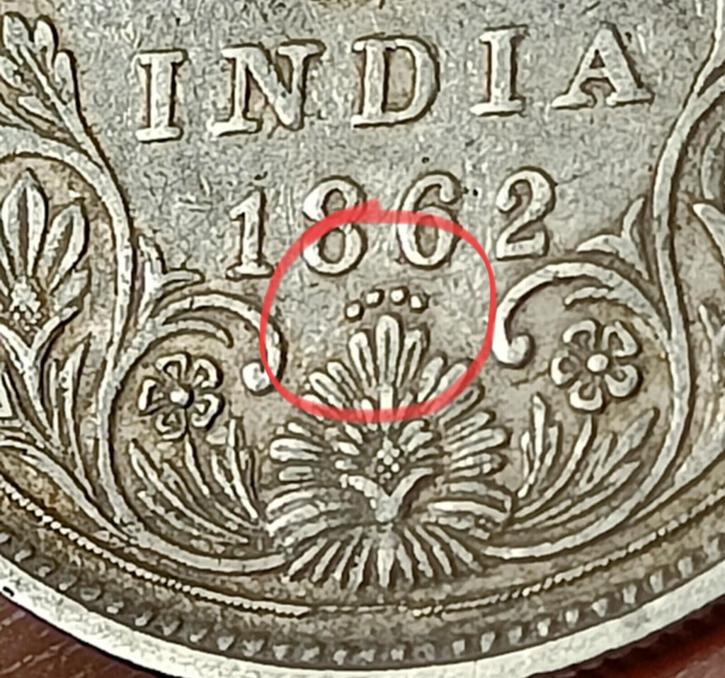#QQ80#Victoria-British India Silver Rupee-1862-Bombay Mint 4 dot rare coin