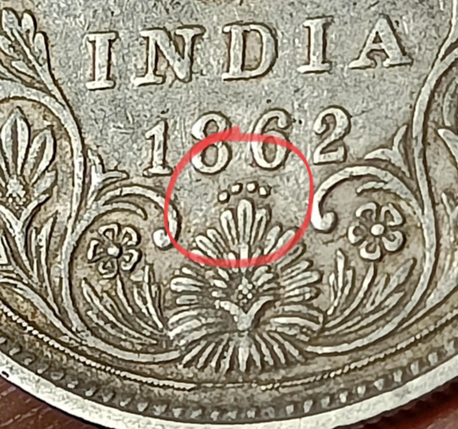 #QQ80#Victoria-British India Silver Rupee-1862-Bombay Mint 4 dot rare coin