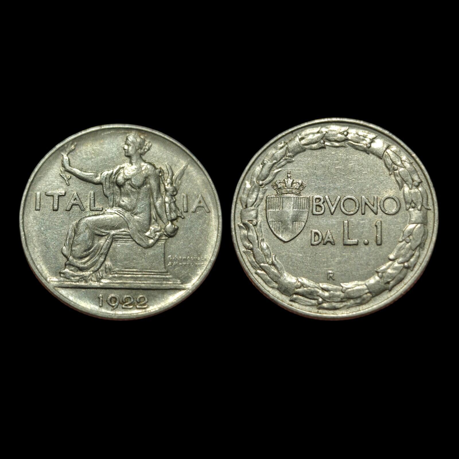 1922 Italy One 1 Lira Seated Female Left Nickel World Coin Scarce Coin
