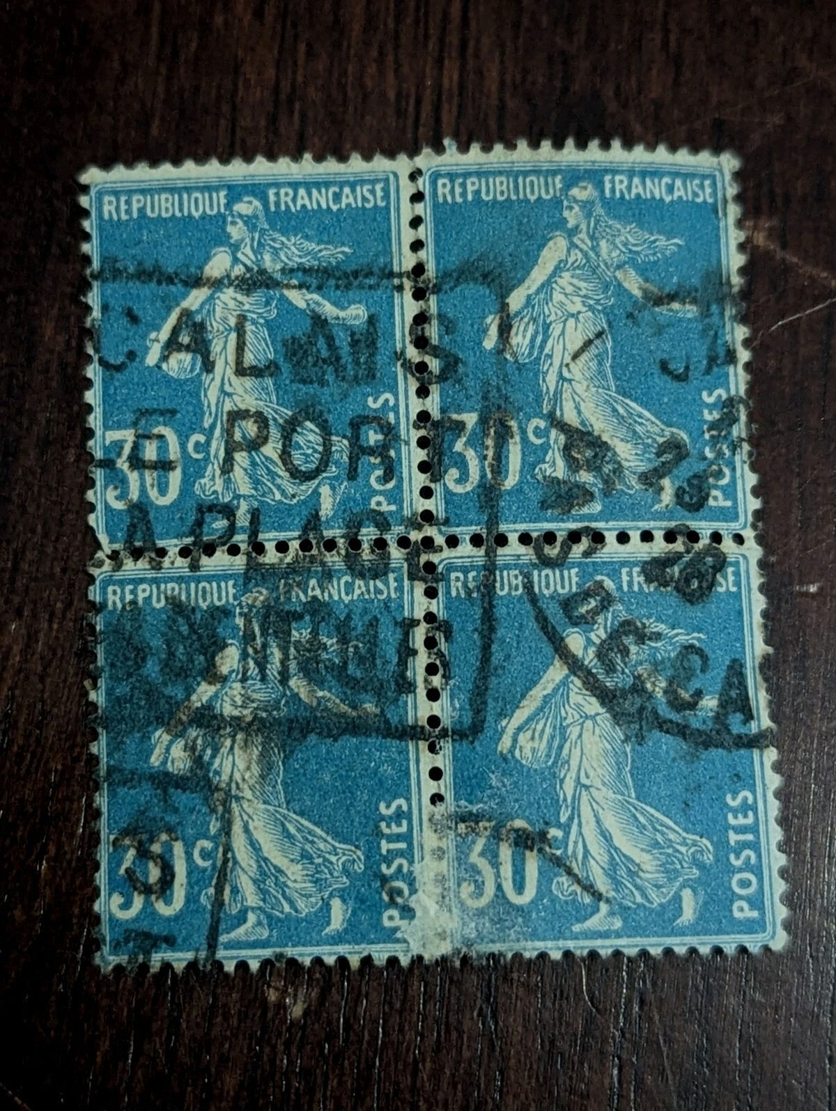 France Stamp #173 - 30c Sower Mint Used Port Cancel Block Of 4