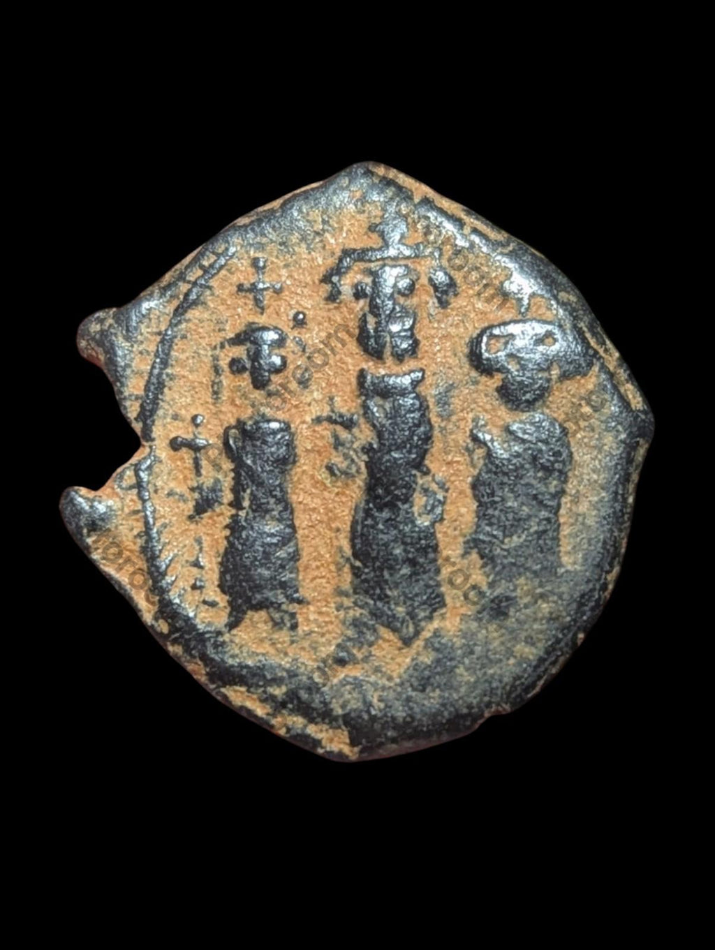 Islamic Byzantine Period UMAYYAD Æ Fals,  Three Standing Caliphate circa 685-690
