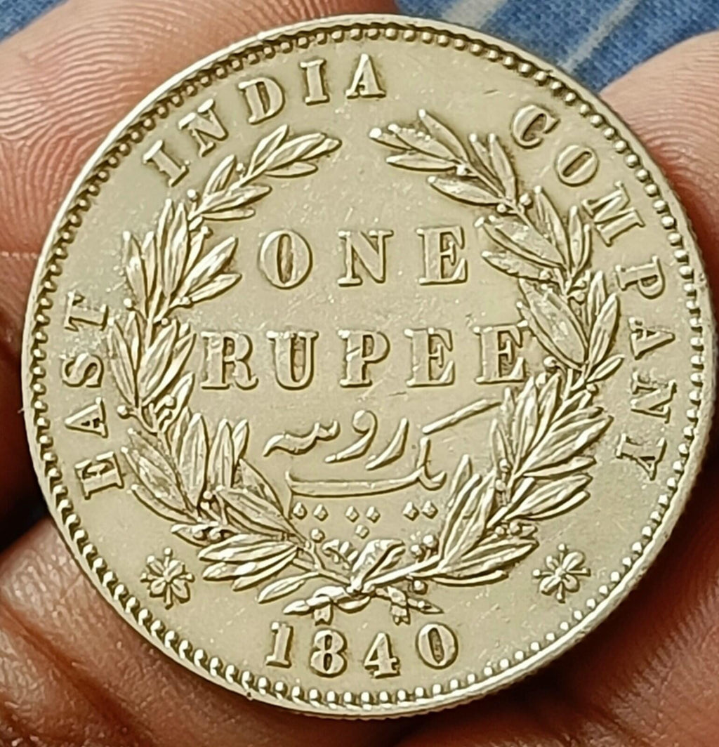 #VO9#EAST INDIA COMPANY 1840 VICTORIA SILVER RUPEE W.W. 28 berry  INDIAN HEAD
