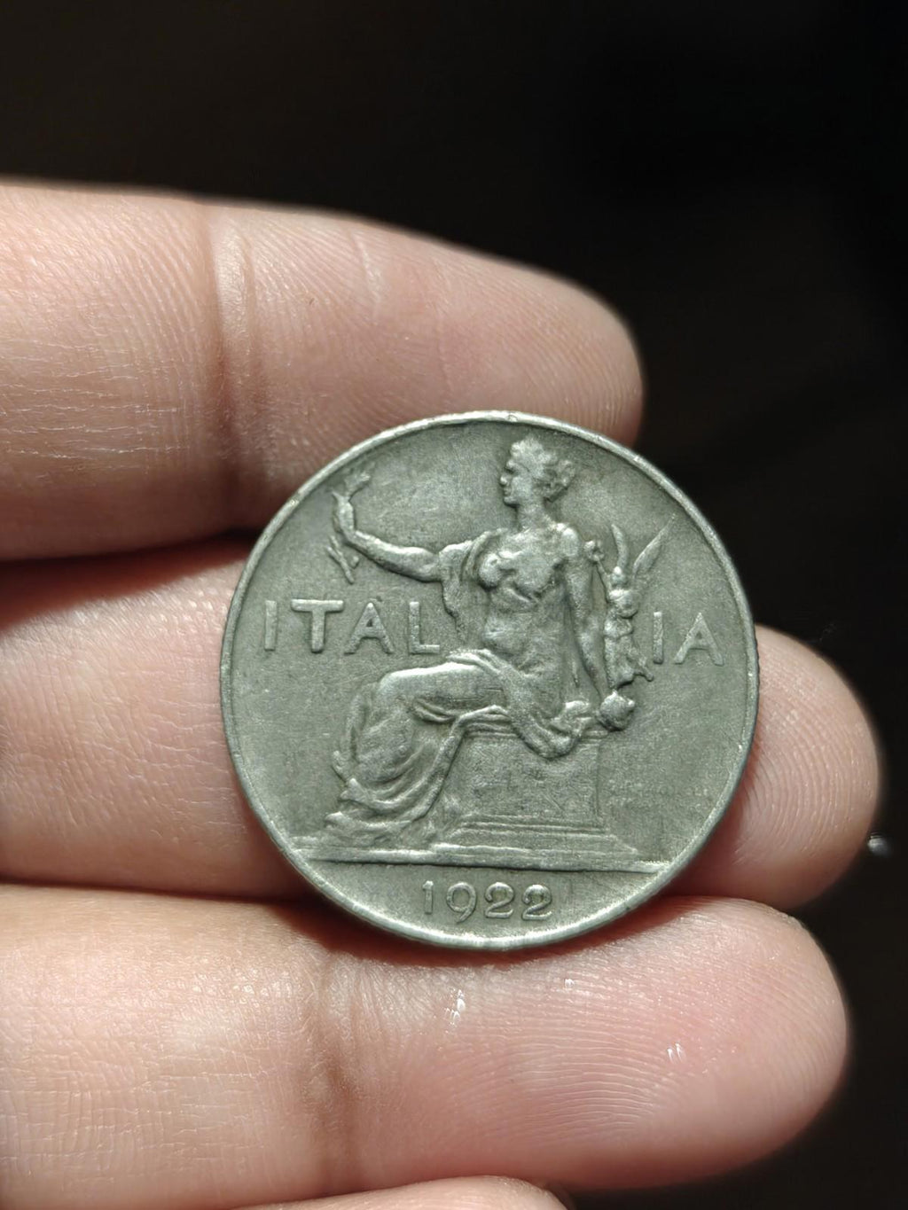 1922 Italie Une 1 Lire Femme assise à gauche Nickel Monnaie du monde Monnaie rare