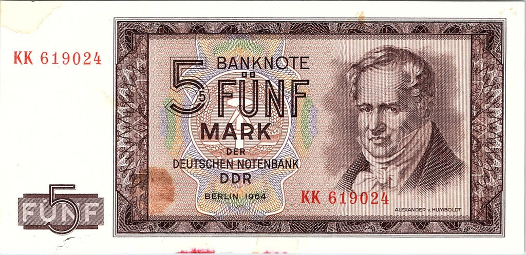 Communist Germany DDR GDR - BANKNOTE - 5 Mark 1964 Berlin Alexander v. Humboldt
