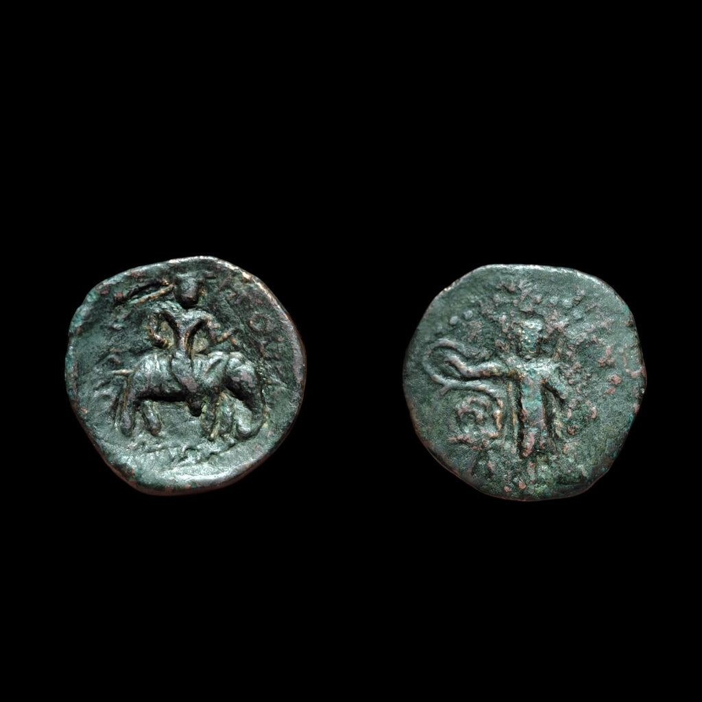 HUVISHKA Kushan Empire INDIA Ancient Authentic Greek Coin MAO ELEPHANT*