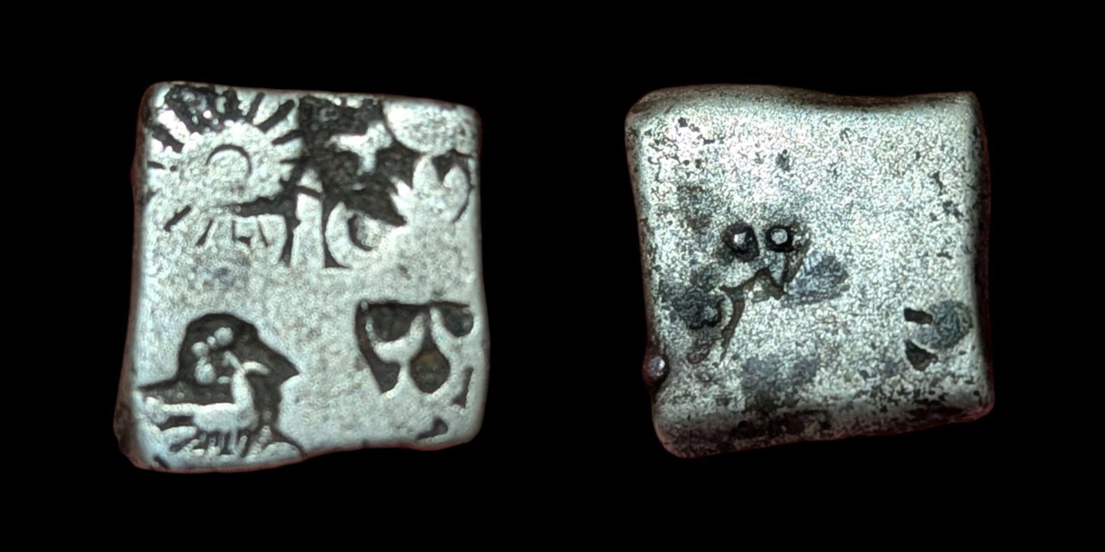 India Magadh Janapada ASHOKA Punch Mark silver Coin PEACOCK symbol 300BC
