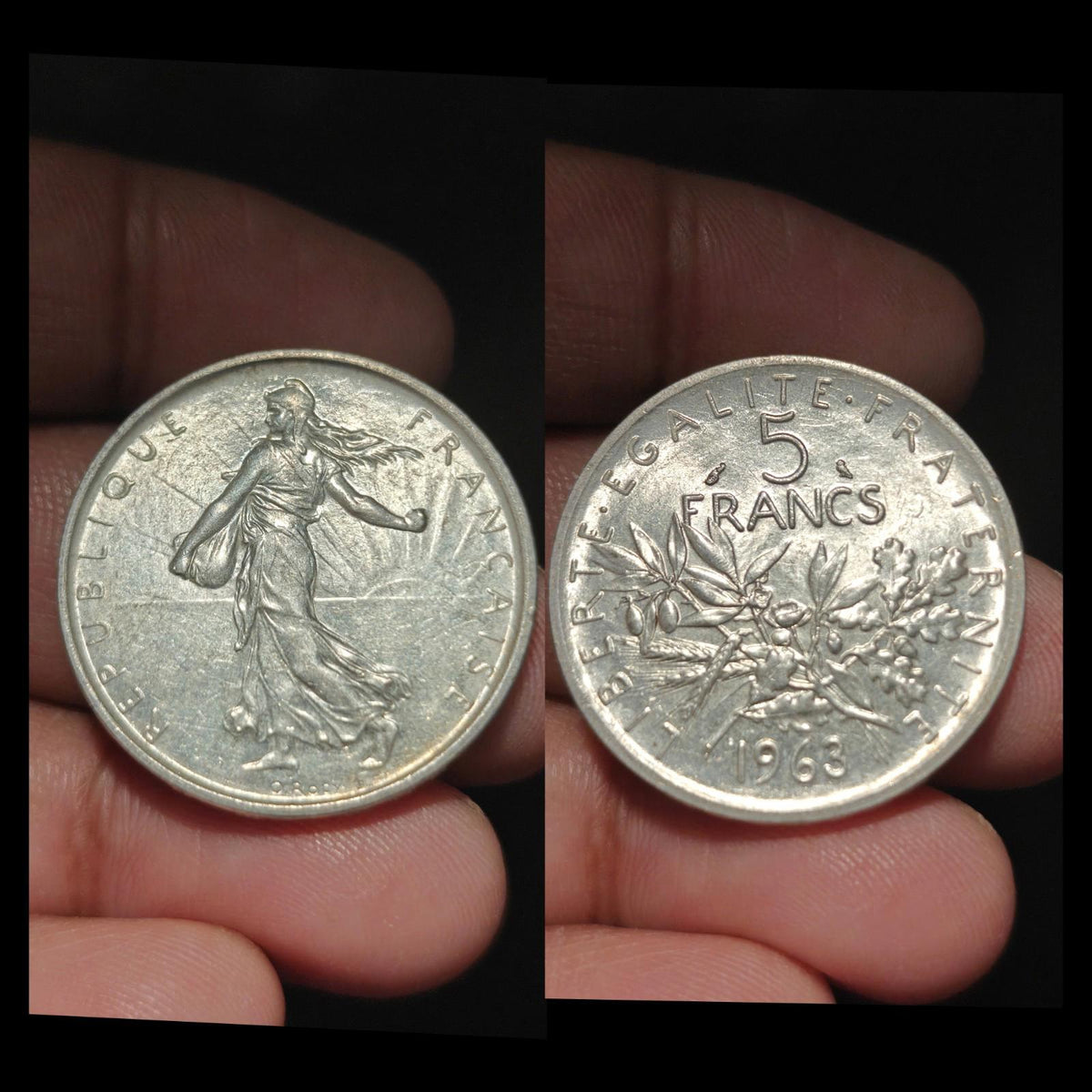 1963 FRANCE Grande Pièce de 5 Francs en Argent avec la Semeuse #5