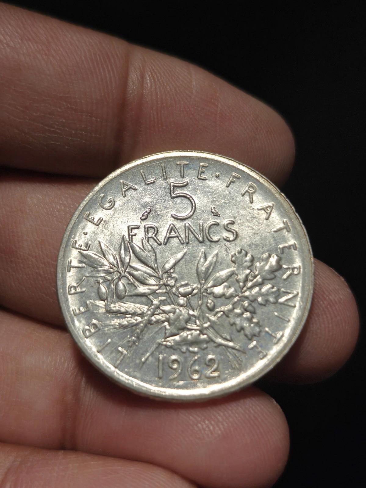 1962 FRANCE Grande pièce française de 5 Francs en argent avec La Semeuse13#