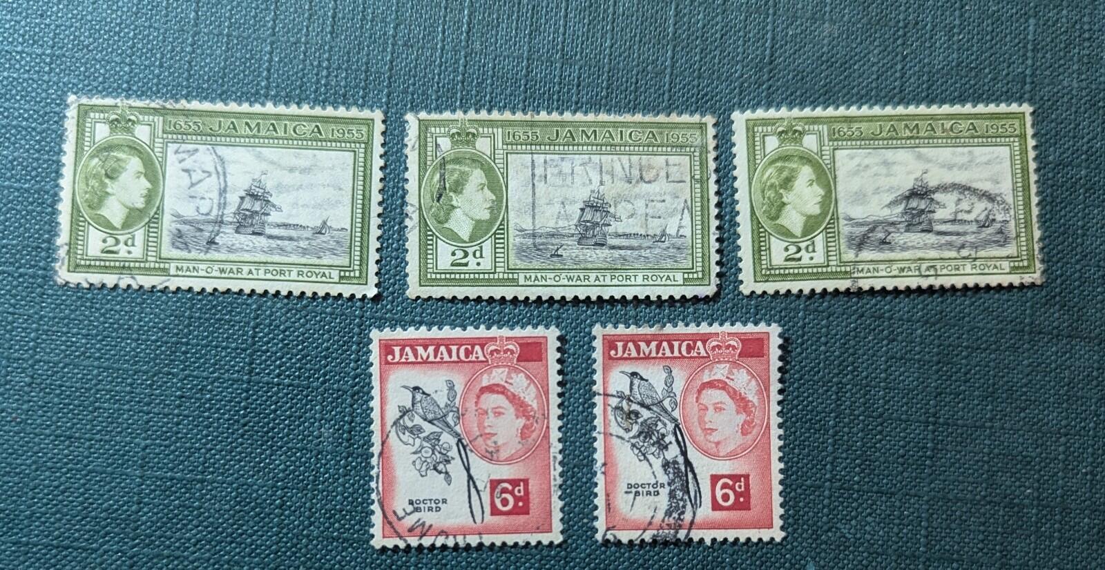 Jamaica Scott # 166 & 1955 The 300th Anniversary of Jamaica Lot Of 5