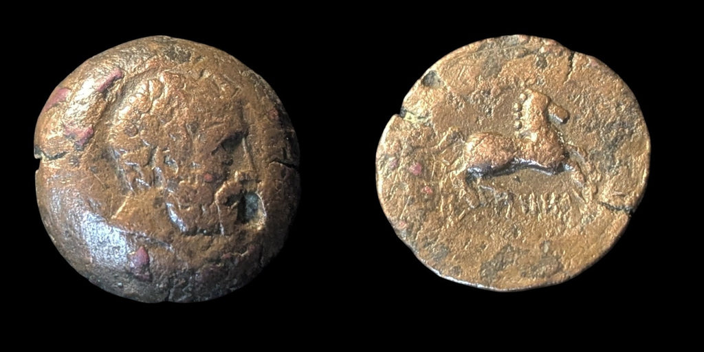 Ancient Indo-Greeks, King of Bactria Euthydemos 230-190 BC Copper  Chalkon