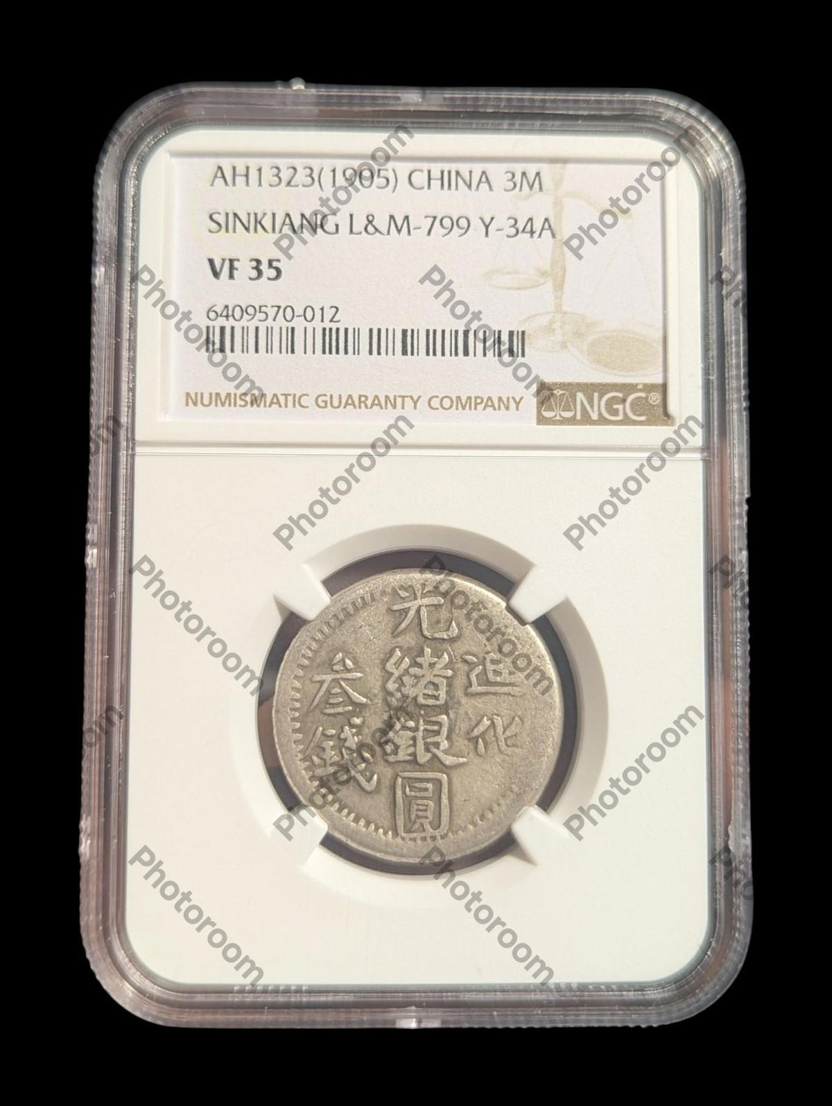 Chine 3 Mithqal AH1323 (1905) Guangxu / Urumqi SAN Sinkiang PCGS VF35