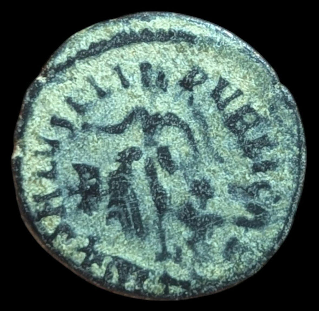 Ancient Roman coin Arcadius 388AD Victory wreath captive chi-rho