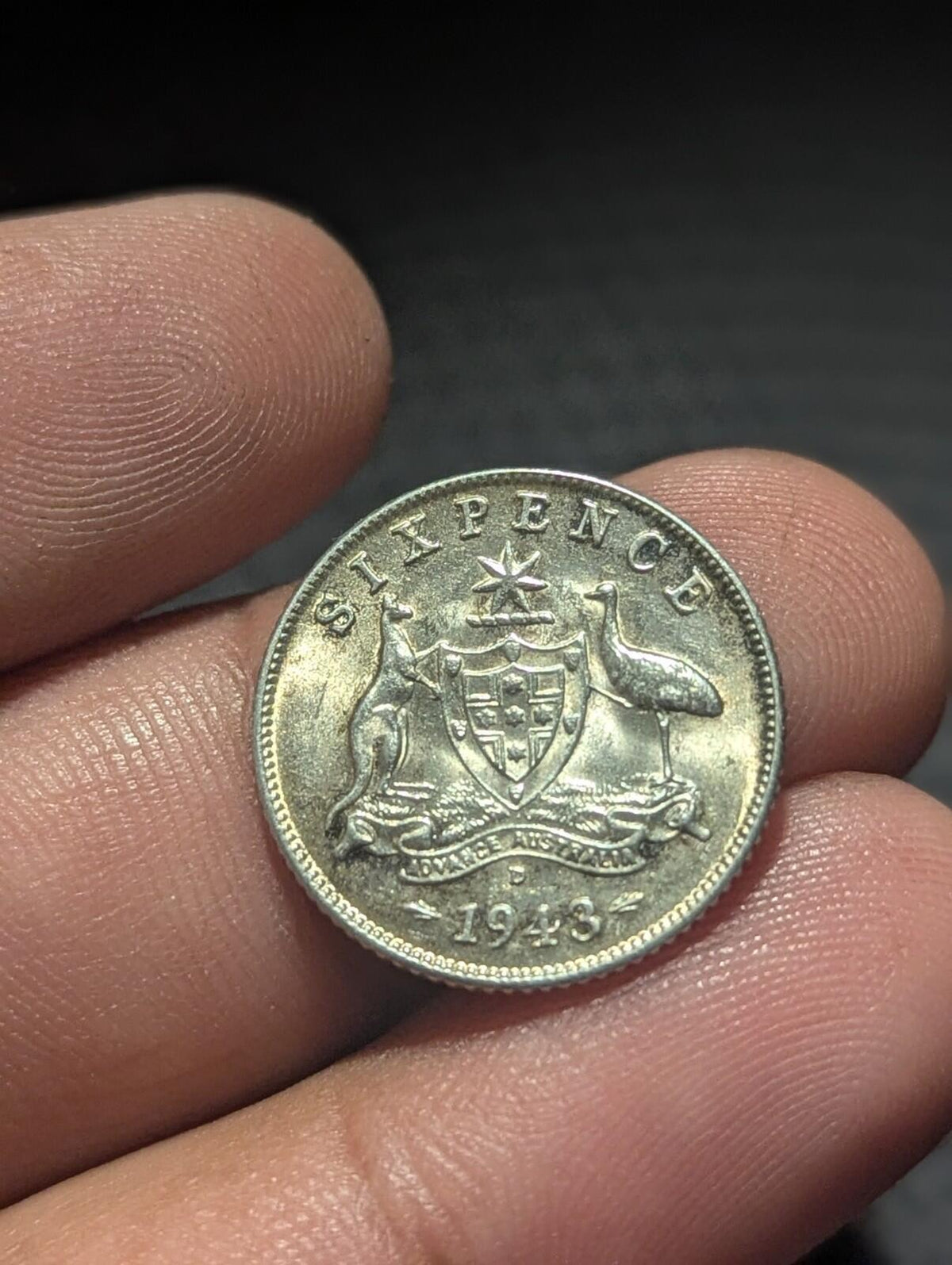 Australia 1943 D 6 Pence Kangaroo animal Uncirculated