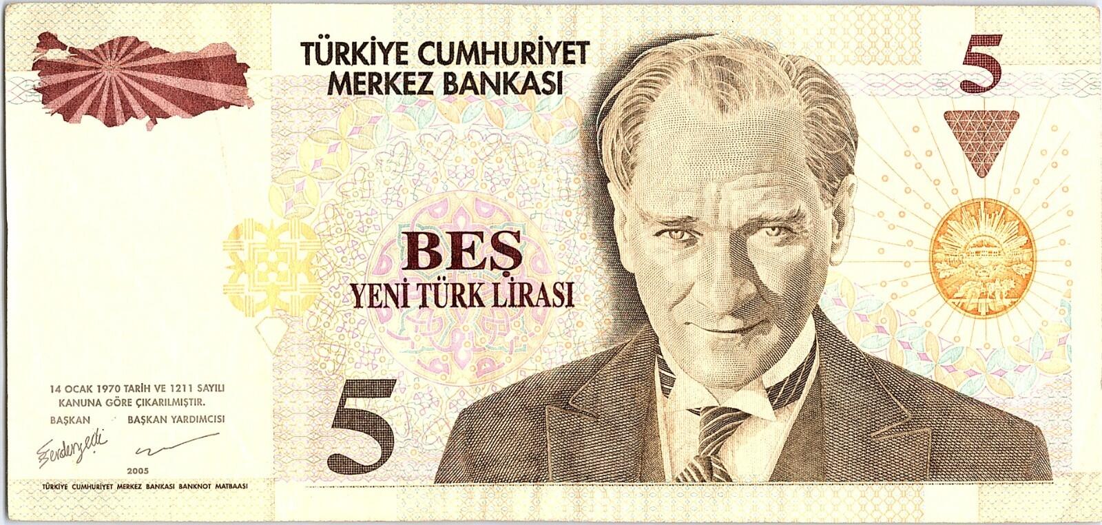 Turkey, 5 YTL (Lira), ND (2005-2010), P-217, Banknote Better Grade