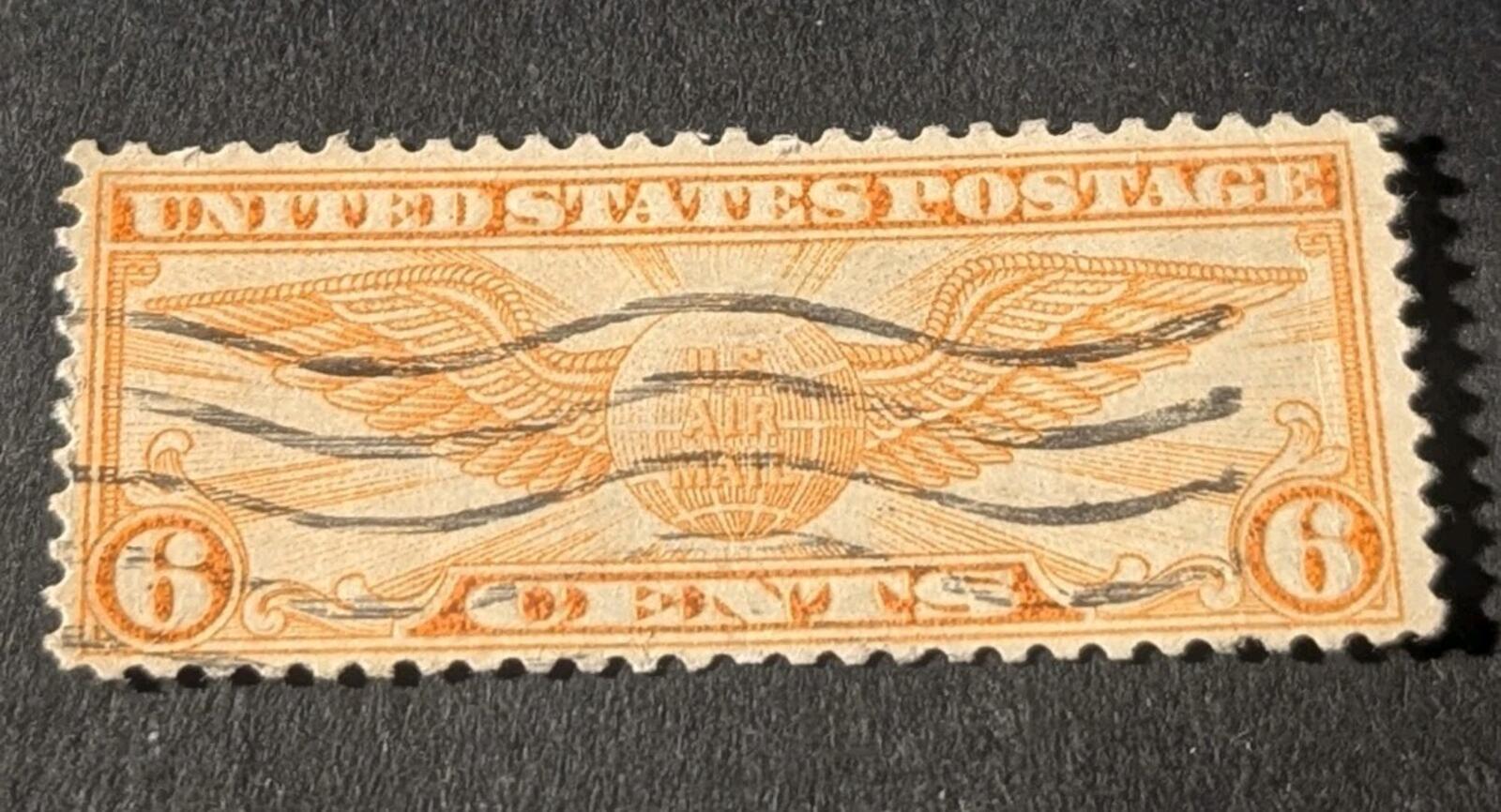 1934 circa **WINGED GLOBE** 6 CENT (DULL ORANGE) SCOTT# C19 U.S. AIRMAIL STAMP!