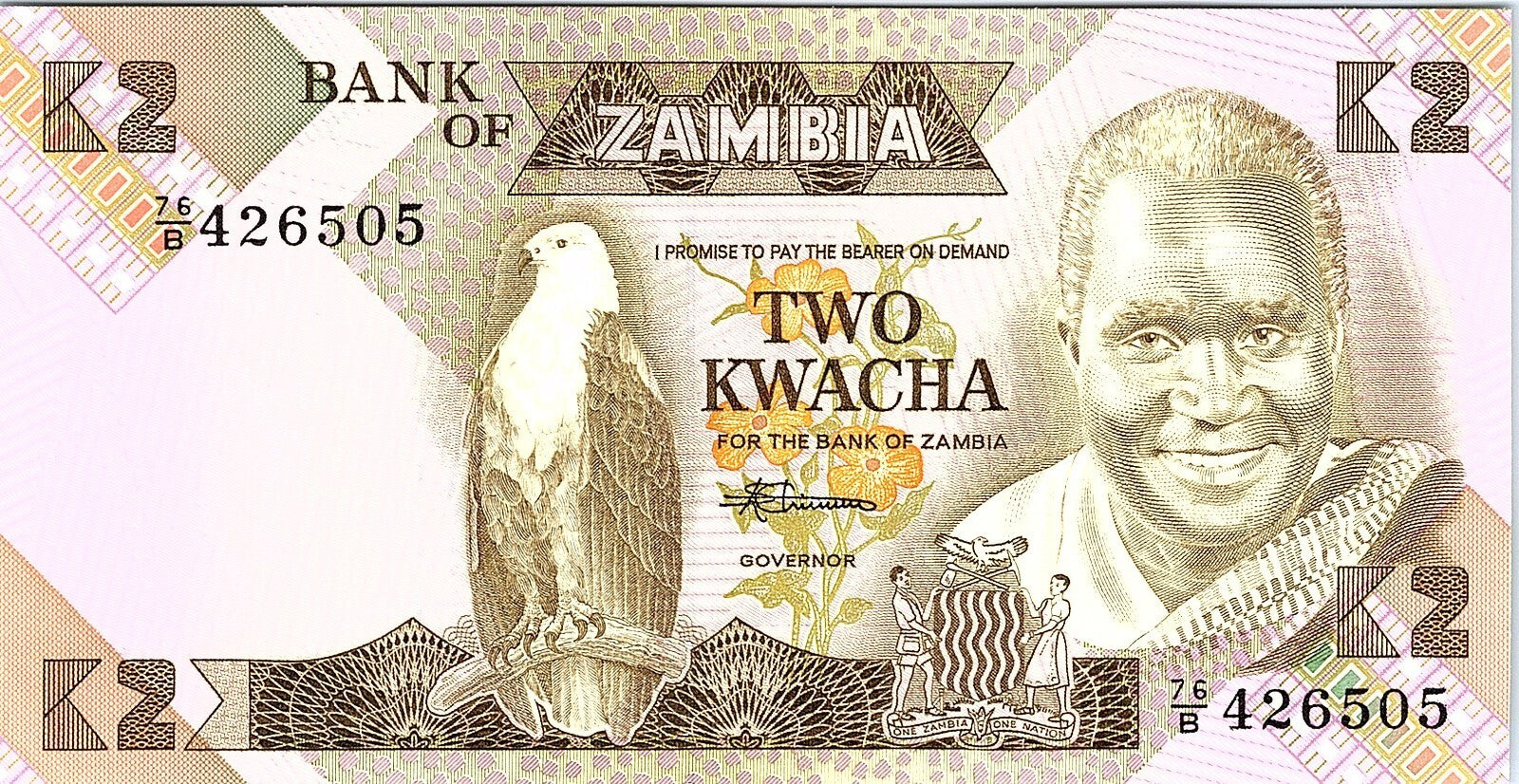 Banknote Zambia 2 Kwacha 1986 Better Grade