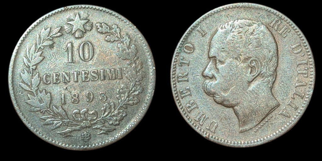 Italy; 10 Centesimi 1893 R Key Date UMBERTO I