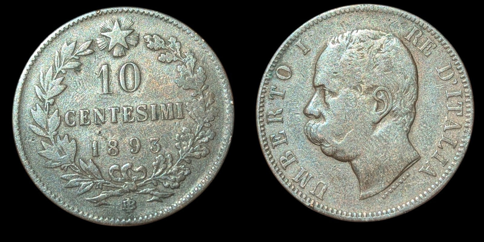 Italy; 10 Centesimi 1893 R Key Date UMBERTO I