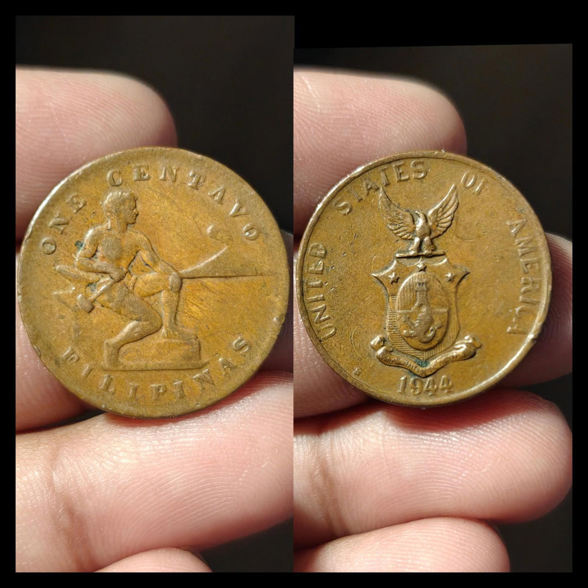 1944 "S" Philipines 1 centavo-Bronze composition coin KM#179 '