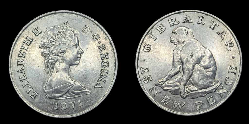 Gibraltar 1971 25 New Pence Queen Elizabeth II Proof KM#5 Copper-Nickel