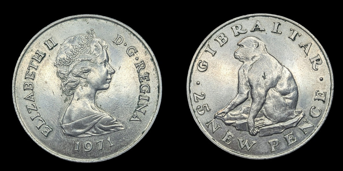 Gibraltar 1971 25 New Pence Queen Elizabeth II Proof KM#5 Copper-Nickel