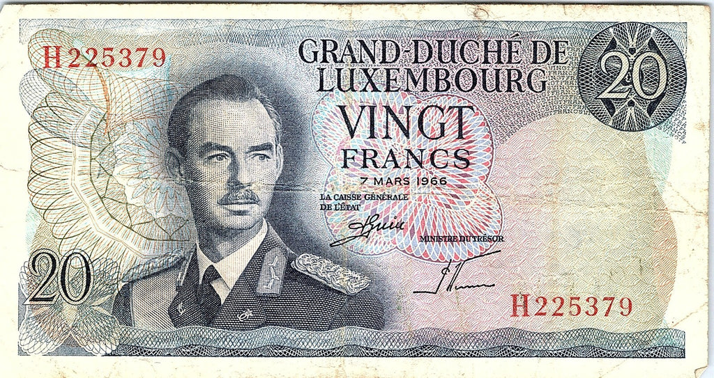 Luxembourg 20 Francs Banknote 1966 Choice circulated Cond "The Duke"