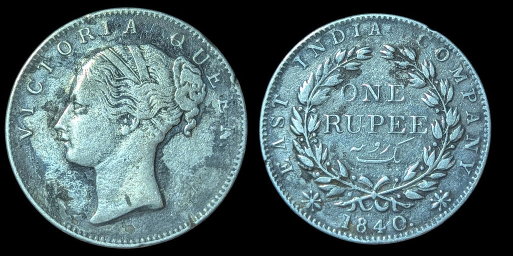 1840 British East India Silver Rupee Victoria Queen Con. Legend Indian Variety