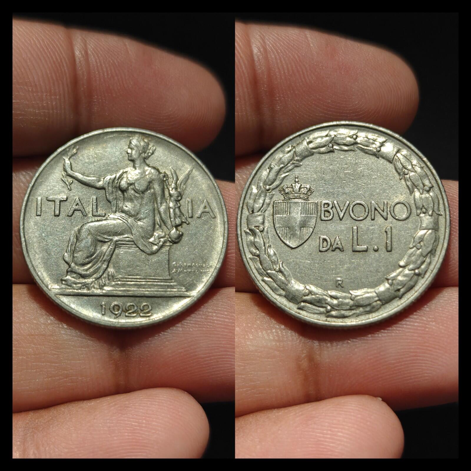 1922 Italy One 1 Lira Seated Female Left Nickel World Coin Scarce Coin