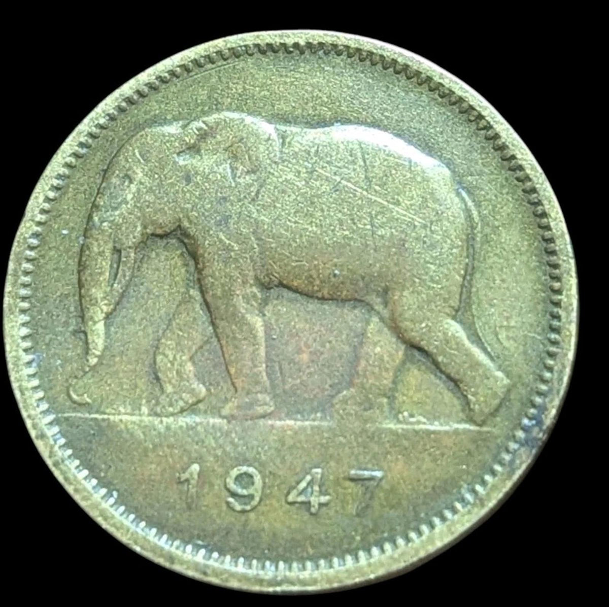 🧭 🇨🇩 CONGO BELGIUM 2 FRANCS 1947 ELEPHANT