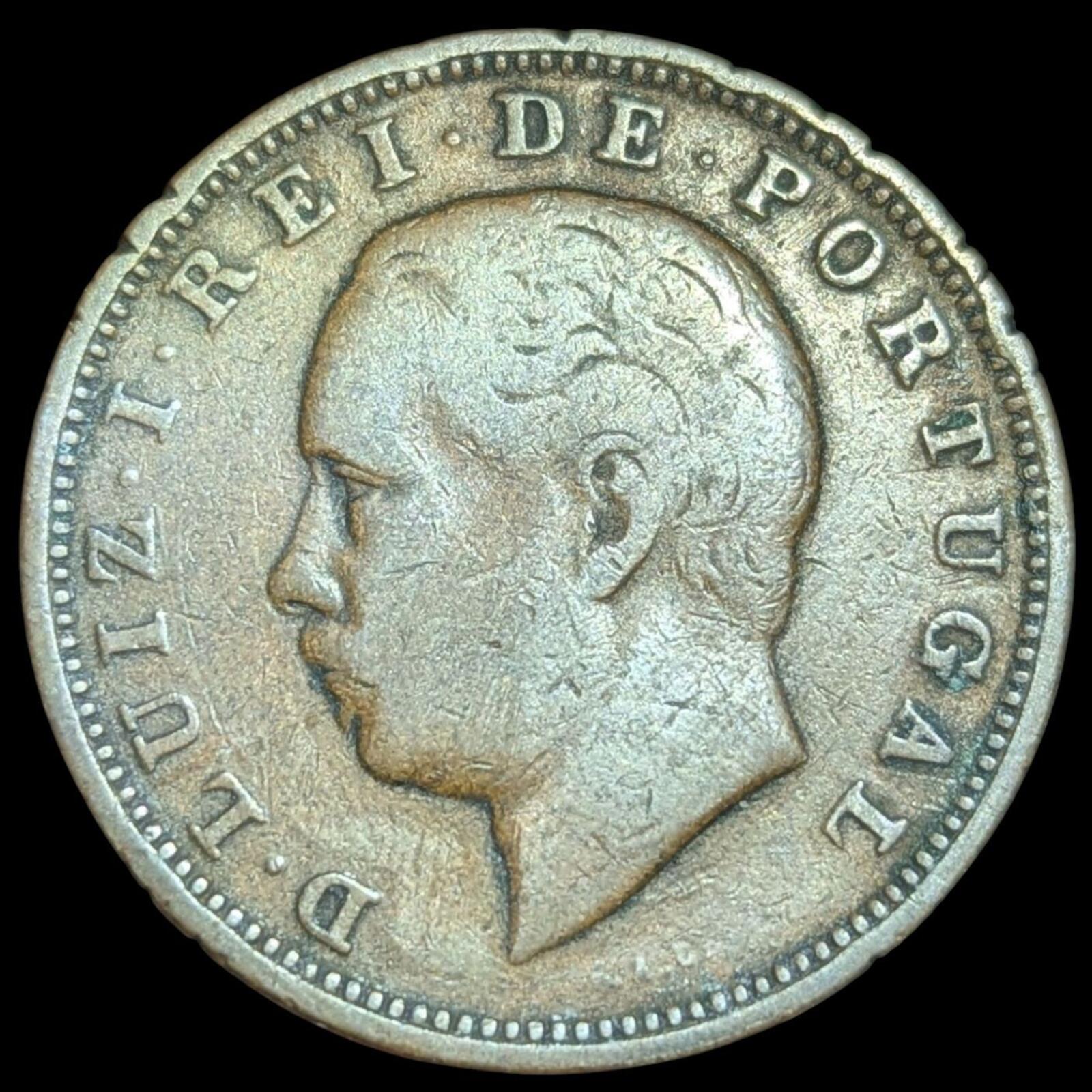 1883 PORTUGAL King Luis Luiz I Antique VINTAGE 20 Reis Portuguese Coin Rare