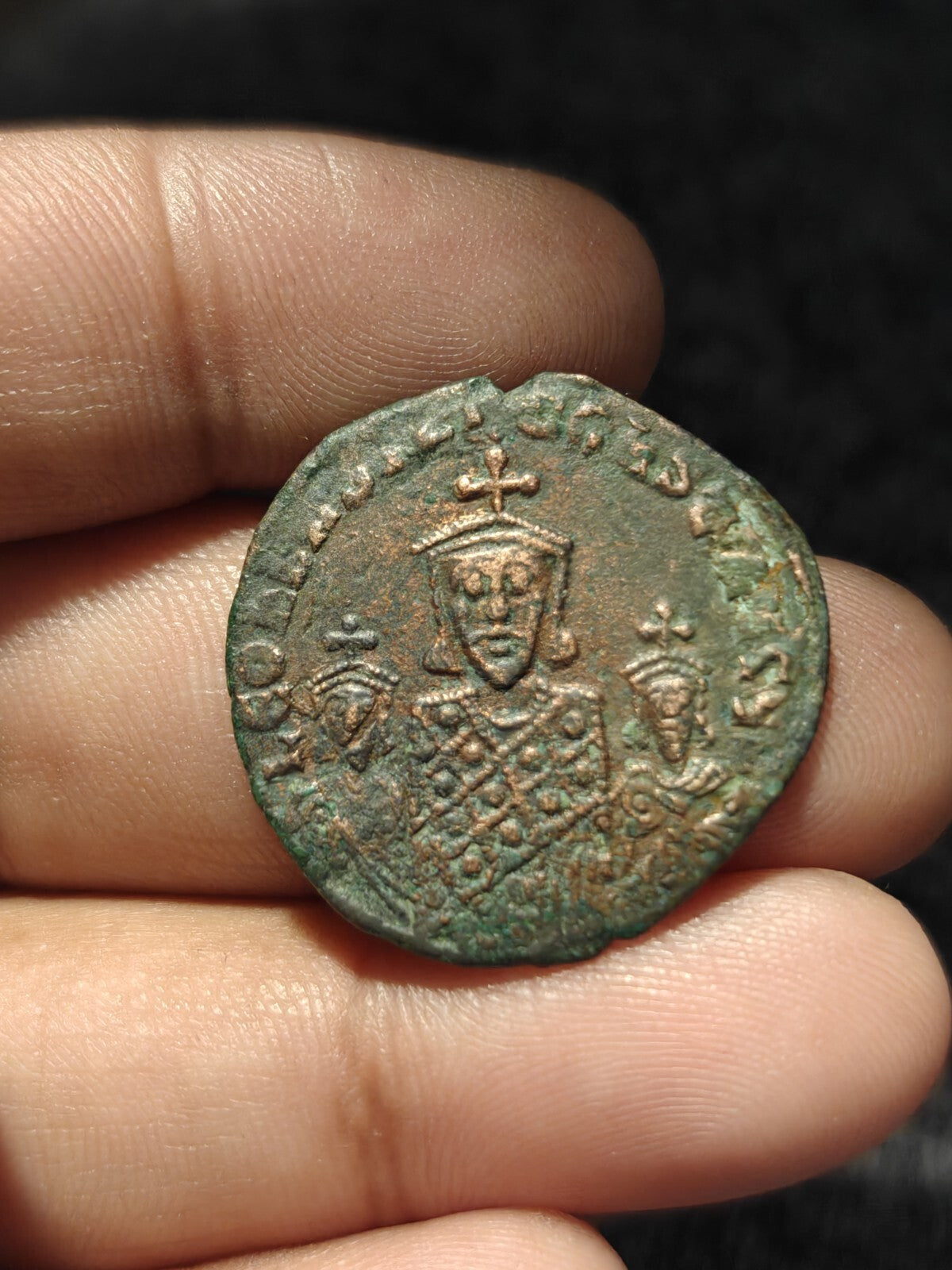 870 AD Byzantine Follis - Basil I w/ Leo VI & Constantine Rare