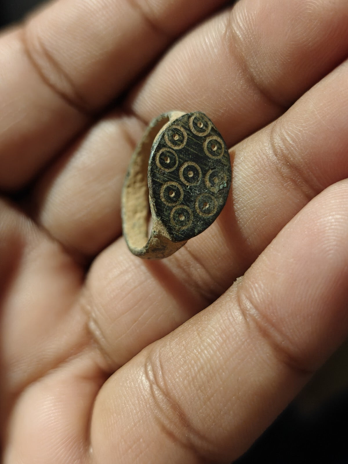 Ancient Bronze Ring GENUINE Roman Byzantine Ornamented Collectible Dark Patina