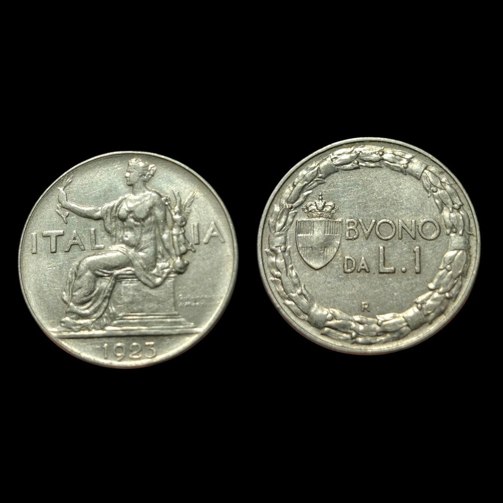 1923 Italie Une 1 Lire Femme assise à gauche Nickel Monnaie du monde pièce rare